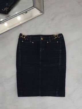 Armani Exchange Sexy Dark Blue Denim Pencil Skirt with Gold Hardware